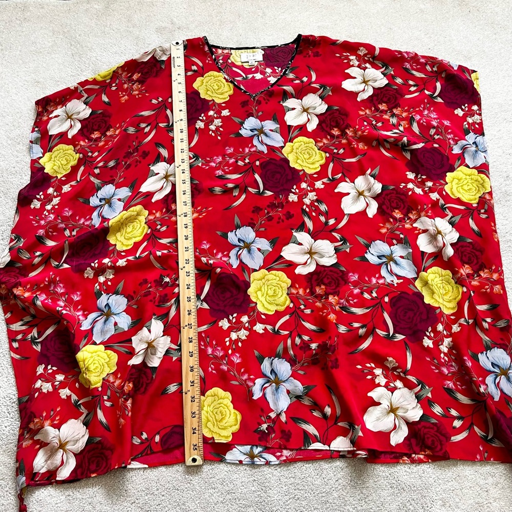 JOHNNY WAS JADE 100% Silk Vega Floral-Print V-Neck Silk Tunic w/ Tassels Artsy - Picture 10 of 11